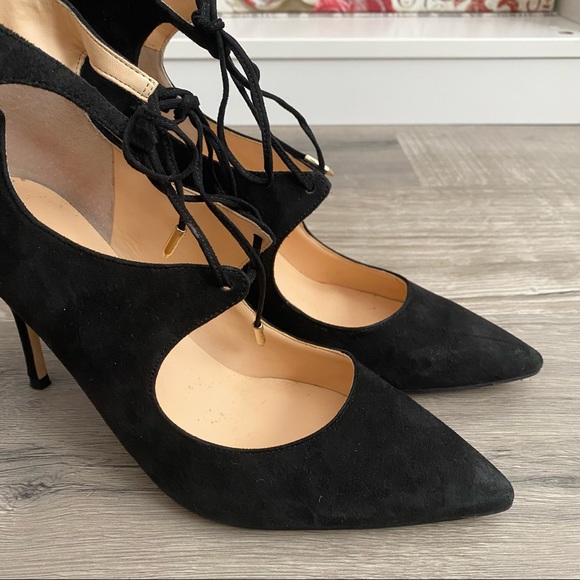 Black suede point toe lace up heels - Picture 2 of 11